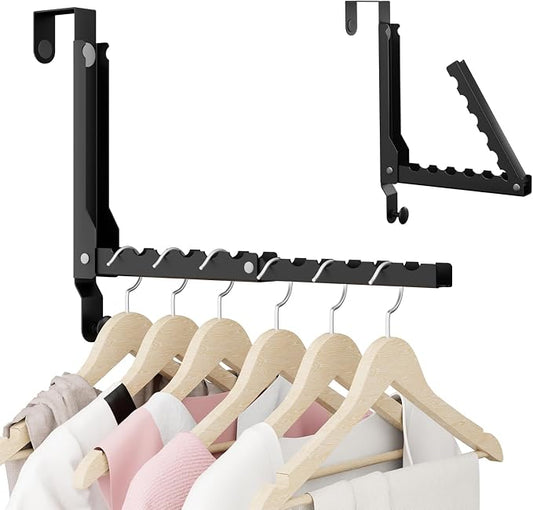 BAKON Heavy Duty Over Door Hooks with 10 Ridges,Compact Double Folding Over the Door Hanger for Bathroom Laundry, Portable Clothes Drying Rack with Hook, Over the Door Clothes Hanger for Bag(1, Black)