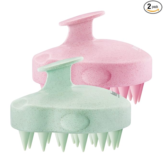 HEETA Scalp Massager 2 Pack for Hair Growth, Soft Silicone Bristles to Remove Dandruff and Relieve Itching, Scalp Scrubber for Hair Care, Shampoo Brush for Wet Dry, Pink & Green