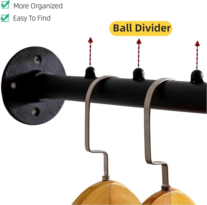 Homeyeeng Industrial Wall Pipe Clothes Bar - Heavy Duty Metal Coat Hanger with Hook, Wall-Mounted Garment Holder Racks,Wall Clothing Racks/Hanging Rail, 4Pcs