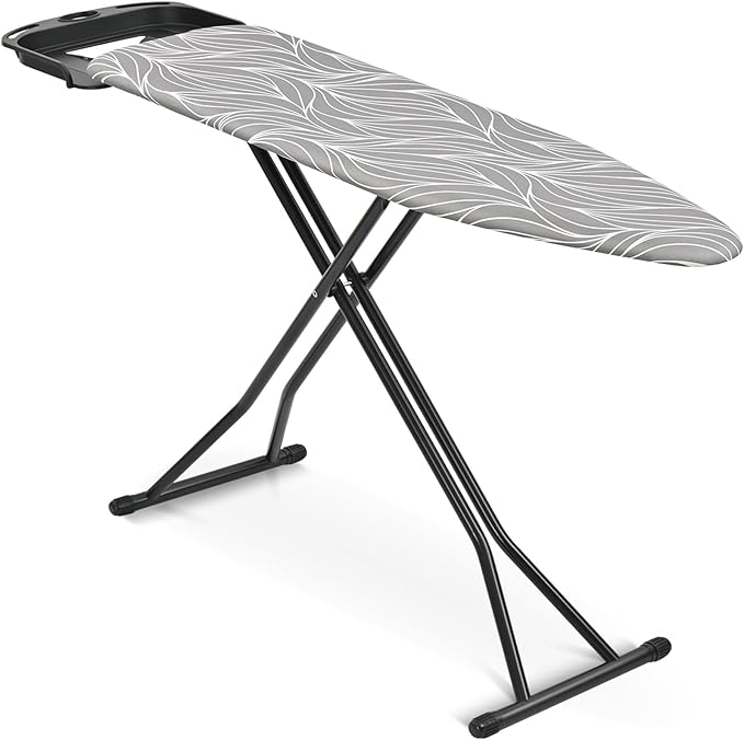 KINGBOARD Foldable Ironing Board Full Size, Iron and Ironing Board Set Large Size, Iron Boards with Ironrest & Adjustable Height,Heavy Duty Iron Table Stand with Metal Legs &Thick Cover,14×54 Gray