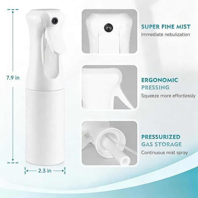 Continuous Spray Bottle, 6.8 OZ Hair Spray Bottles, Ultra-Fine Mister Spray Bottle for Hairstyling, Cleaning, Plants, Pets, Salons, and More (1 Pack)