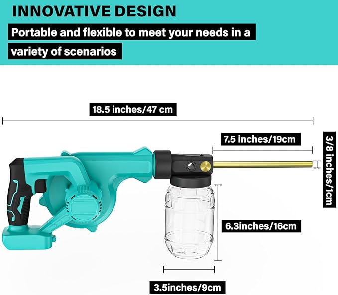 Dinftin Electric Diatomaceous Earth Duster Compatible for Makita 18V Battery(Battery Not Included), Garden Dust Applicator with 1L Capacity and 7.5" Nozzle, Versatile Leaf Blower & Powder Sprayer