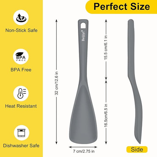 Beijiyi 3 Pack Silicone Cooking Spoons, 12.6 In Multifunction Spatula Spoon for Nonstick Cookware, BPA-Free Kitchen Utensils, Great for Cooking, Serving, Mixing, Multicolor (Black/Blue/Grey)
