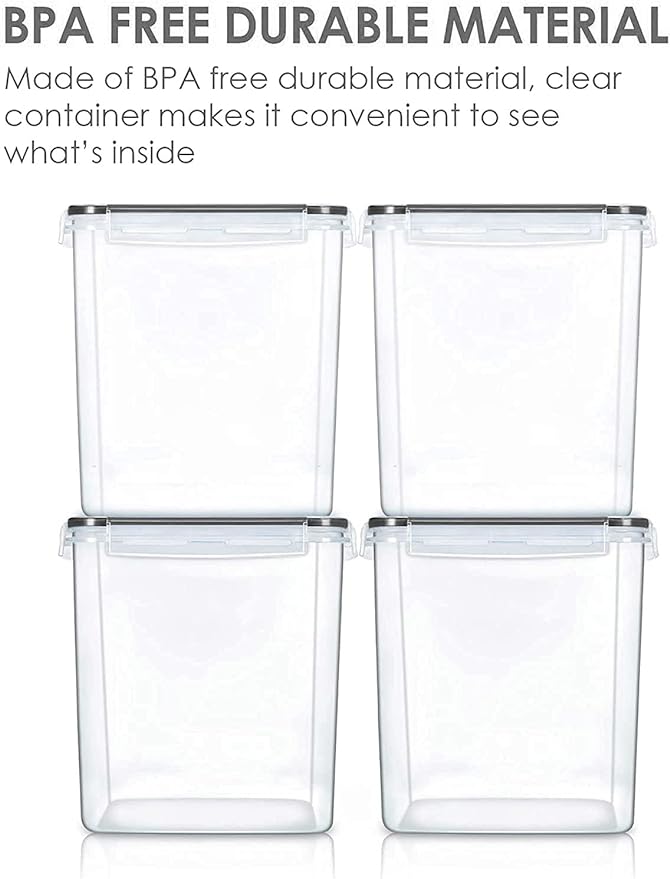 Vtopmart Food Storage Containers 2.5L / 84.5oz, 4 Pieces BPA Free Plastic Airtight Canister for Flour, Sugar, Baking Supplies, with 4 Measuring Cups and 24 Labels, Black