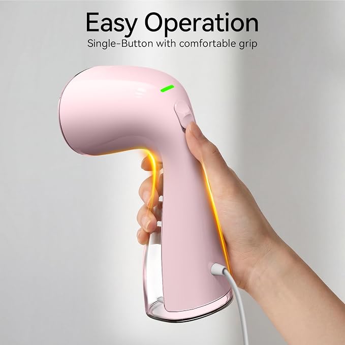HiLIFE Steamer for Clothes, Portable Handheld Design, 240ml Big Capacity, 700W, Strong Penetrating Steam, Removes Wrinkle, for Home, Office and Travel(ONLY FOR 120V) (Pink)