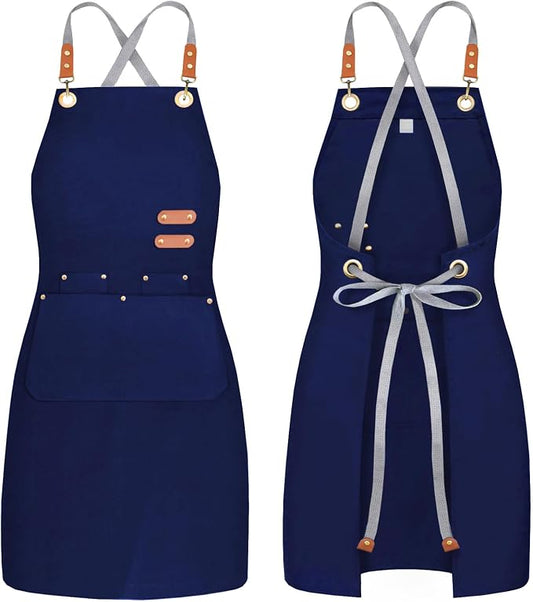BeLuyi chef apron bib tool apron for man woman cross back straps with 4 pockets for kitchen cooking gardening baking working