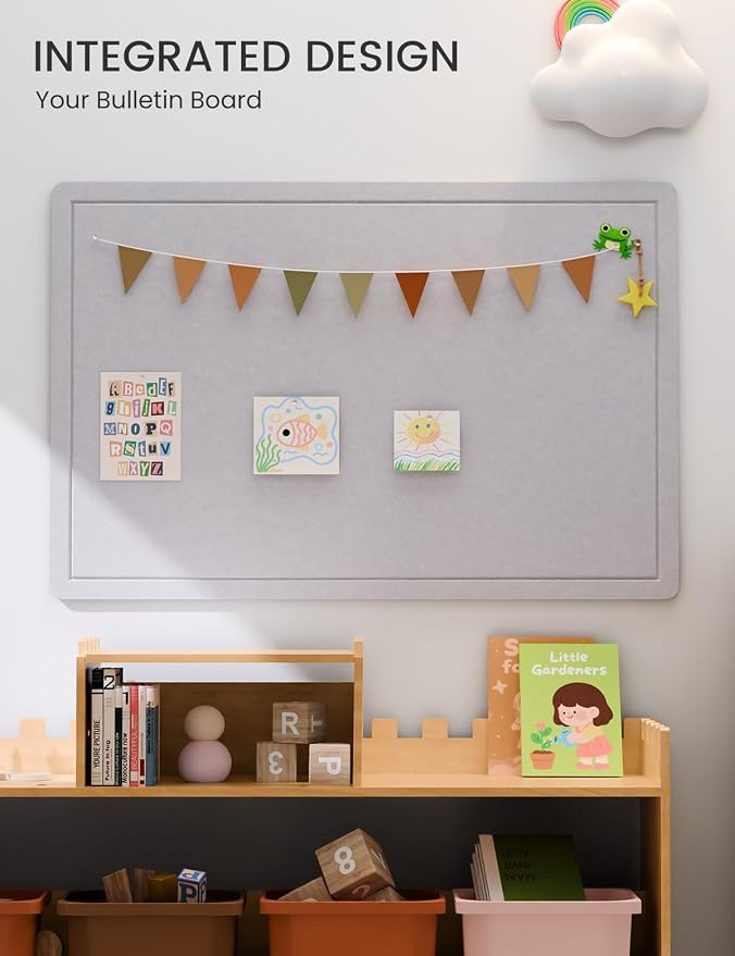 Fluxynara 35.4" x 23.6" Bulletin Board, Soft Gray | Cork Board Alternative with 12 Removable Adhesive Tabs, Foldable Felt Pin Board for Home, Office, Classroom & Dorm