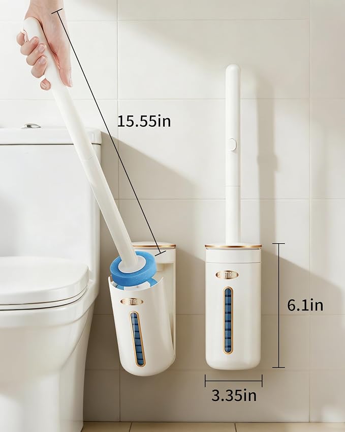 Disposable Toilet Cleaning System, Toilet Bowl Cleaner Wand and 8 Refills, Toilet Brush and Holder Set(Wall Mounted), Bathroom and Toilet Cleaning Scrubber Kit
