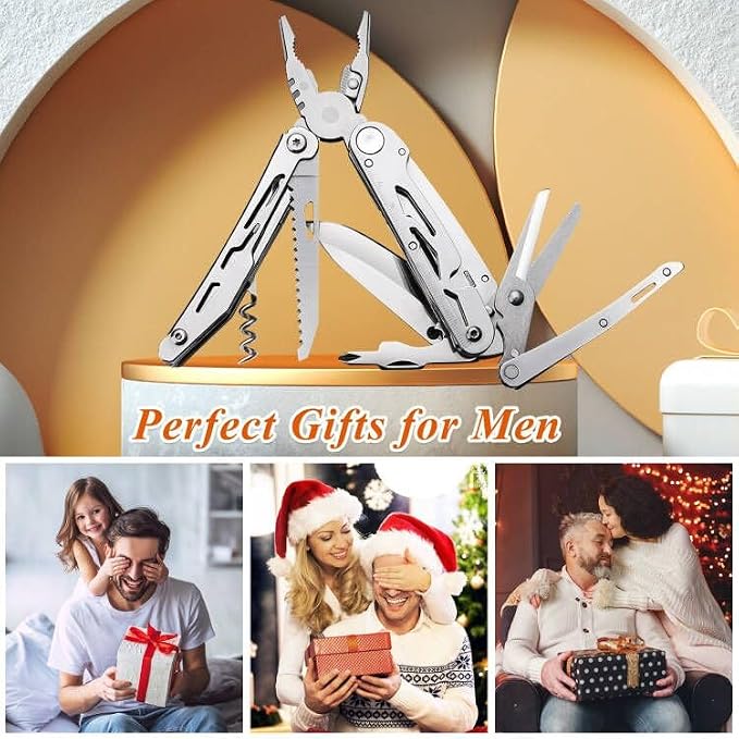 Multi Tool Pocket Knife Tactical Camping Survival Knife Gifts for Men Dad Husband 18 in 1 Multitool Pliers Scissors Saw Corkscrew Bottle Opener 9-pack Screwdrivers Safety Lock Nylon Sheath