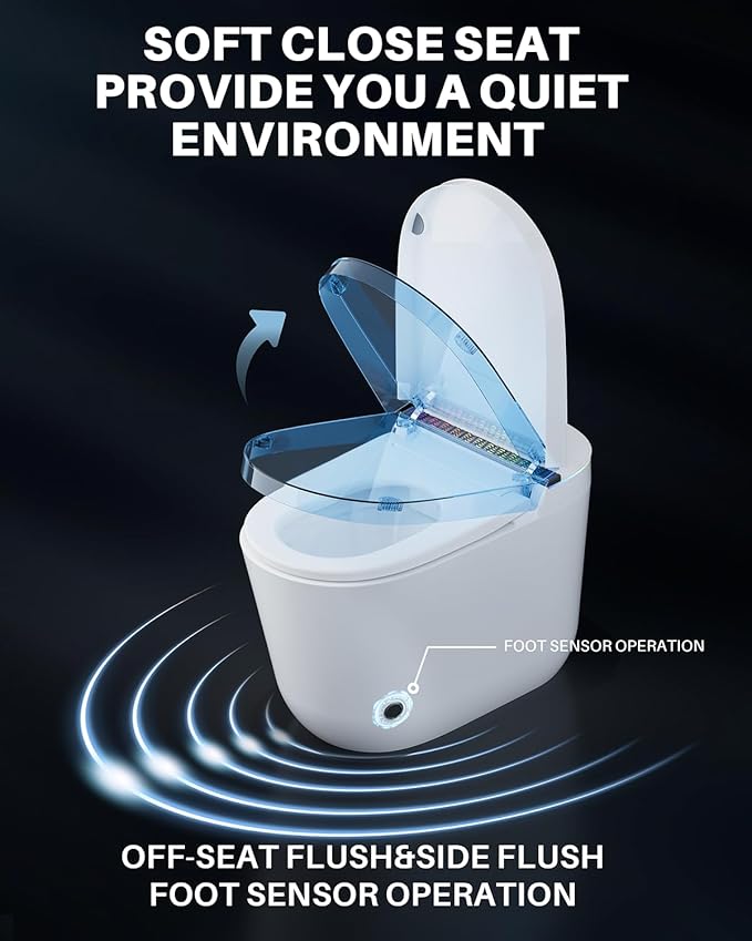 WinZo Smart Toilet,Modern Smart Toilet with Bidet Built In with Foot Sensor,Tankless Toilets Auto Open/Close Lid with Dryer,ADA Comfort Height Heat Seat,Instant Warm Water,Power Outage and Flush White