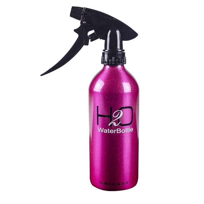 Cricket H2O Water Spray Bottle for Hair Mist – Continuous Stream, Adjustable Nozzle & Stronger Spray Bottles, Durable Aluminum, Refillable for Hair Styling & Barber Use – 13.5 oz, Sparkle Pink