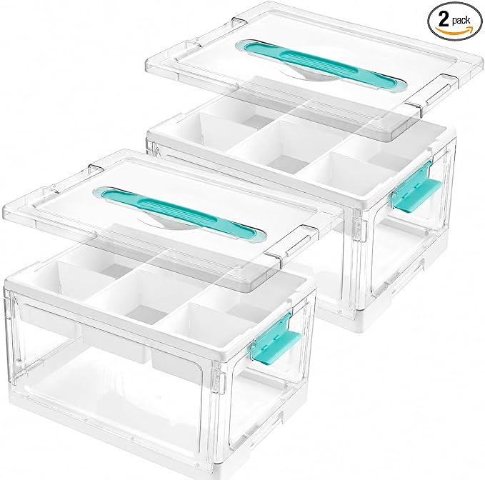 Vtopmart 24 QT Clear Plastic Craft Organizers and Storage Box with Removable Trays and Dividers (2)