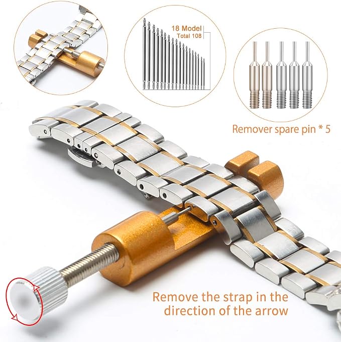 Kingsdun Watch Battery Replacement Tool Kit, 168Pcs Watches Repair Band Strap Link Pins Remover Adjustment Repairing Tools Sets with Carrying Case & Manual