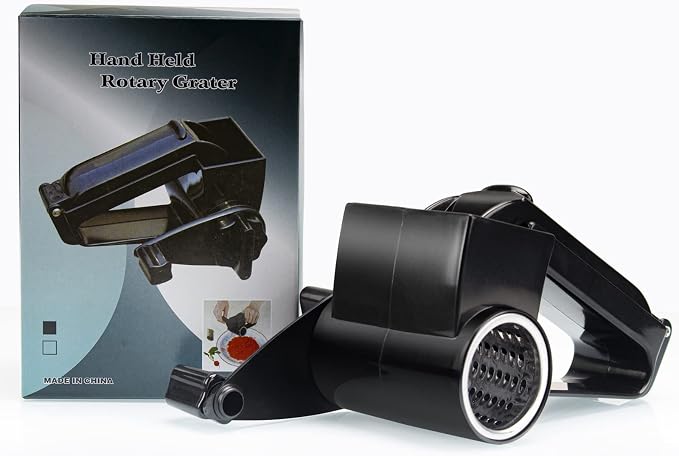 Cheese Grater with Handle, Rotary Cheese Grater,Vegetable, Chocolate, Hard Cheese & Nut Grater, Black
