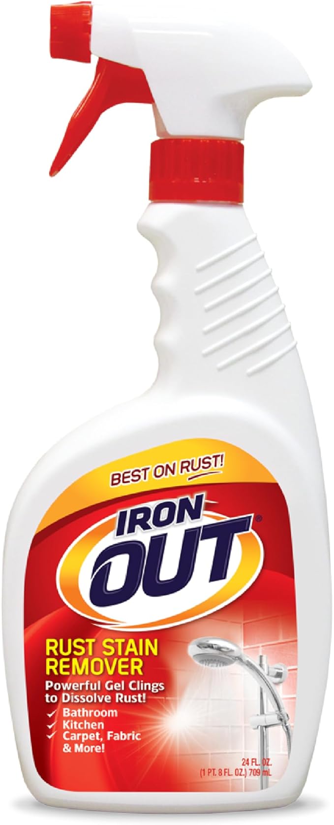 Iron OUT Rust Stain Remover Spray with Cling, No-Scrub Cleaner, 24 oz | No-Scrub Clinging Gel Dissolves Orange Rust Stains on Contact for Bathrooms, Kitchens, Tile & Laundry, Made in USA