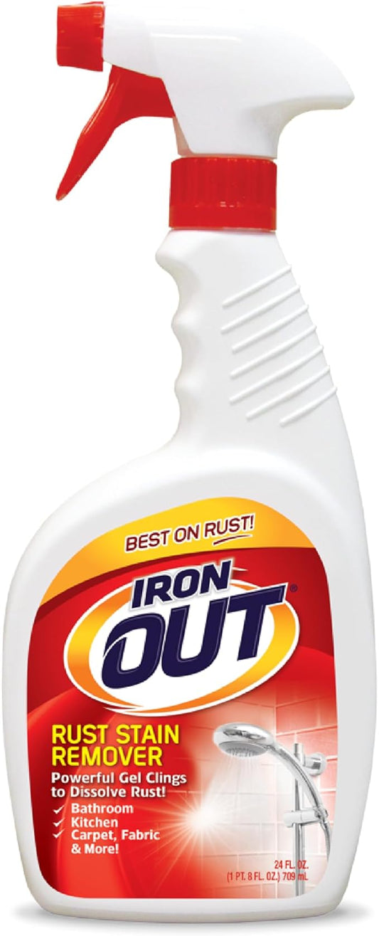 Iron OUT Rust Stain Remover Spray with Cling, No-Scrub Cleaner, 24 oz | No-Scrub Clinging Gel Dissolves Orange Rust Stains on Contact for Bathrooms, Kitchens, Tile & Laundry, Made in USA