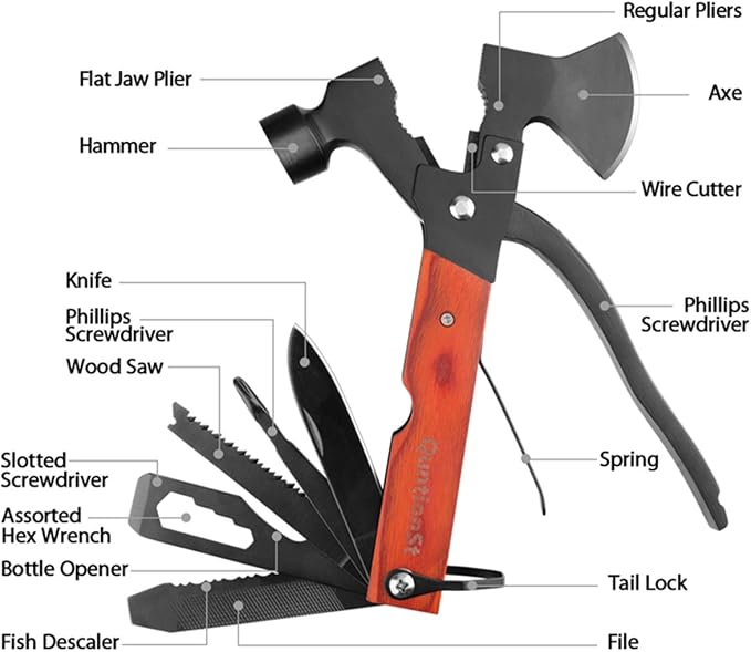 Camping Gear Multitool Axe, Stocking Stuffers for Men, Gifts for Men | Christmas Mens Gifts for Him Dad Husband Teens, 16 in 1 Camping Tool with Hammer,Pliers,Knife,Bottle Opener, Cool Gifts Idea