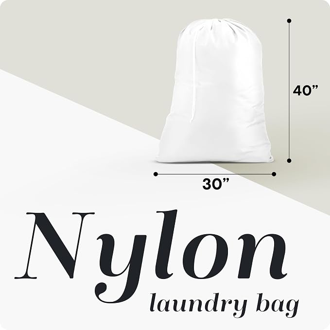 Handy Laundry Extra Large Laundry Bag 30"x40" - Heavy Duty Nylon | Locking Drawstring, Machine Washable Laundry Sack, Hamper Liner, Dirty Clothes Bag, Travel, College Dorm, Laundromat - White