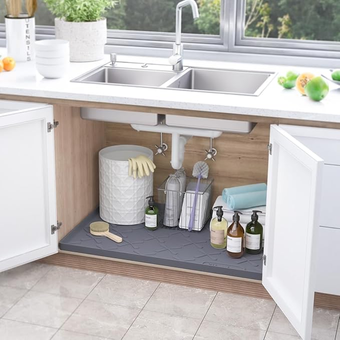 SIKADEER Under Sink Mat Waterproof 34" x 22", Silicone Mat Kitchen Drawer Shelf and Cabinet Liner, Sink Protector for Kitchen Organizers and Storage, Boot Tray Pet Food Mats