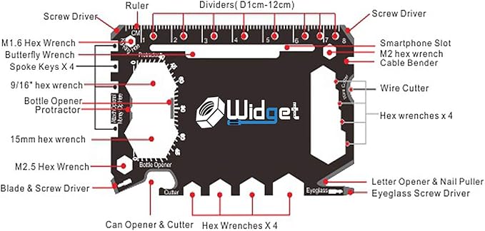W4W, Multi purpose survival Pocket tool - 43 in 1 - credit card wallet size Ninja Multitool (Silver)