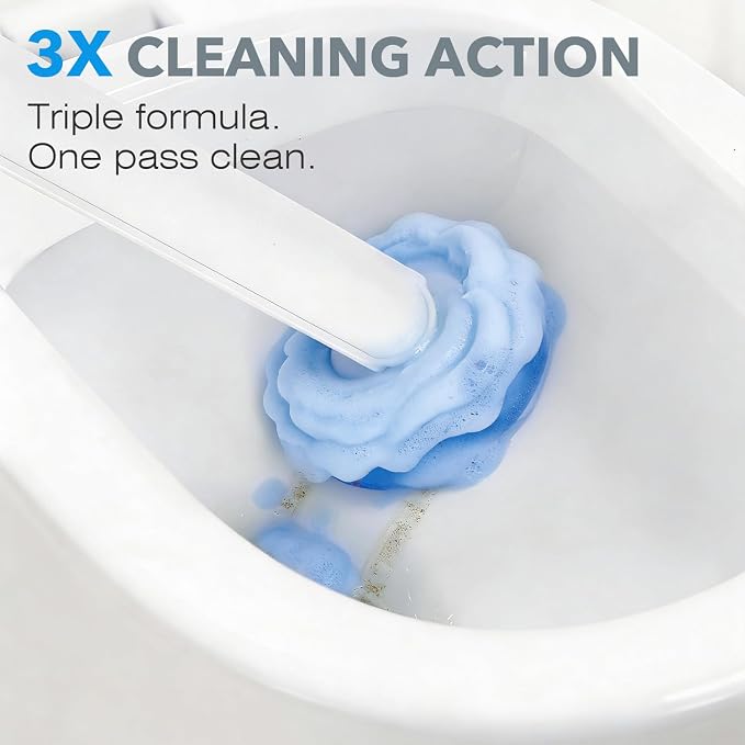 Disposable Toilet Brush & Wand Starter Kit, Wall-Mounted Auto-Closing Caddy with 30 Refills, Deep Cleaning System with Pre-Loaded Scrubber for Rust & Hard Water, Mess-Free Modern Design