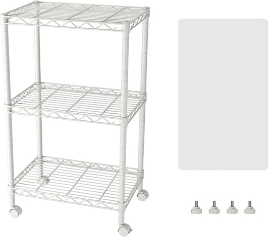 SINGAYE 3 Shelves Storage Shelf Wire Shelving Unit Metal Adjustable Wheels | Small Shelf Storage with Wheels Organizers Closet Unit for Bathroom Laundry Room Kitchen Pantry11.5D x 17.5W x 30.5H White