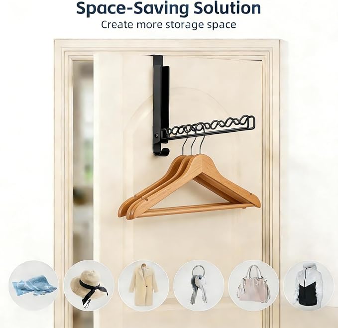 Over The Door Hooks, Folding Portable Over The Door Drying Rack for Small Space, Laundry Bathroom Bedroom Closet Travel Storage and Drying (1Pack, Black)