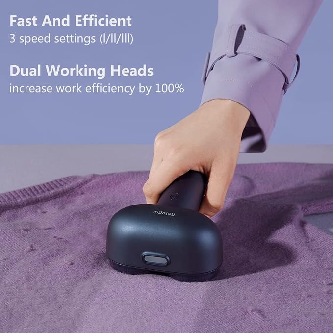 Nesugar Dual-Head Fabric Shaver, Electric Lint Remover with Green Light | 3 speed settings, honeycomb mesh protection & green light identification. Ideal for sweaters, coats, couch & linens.