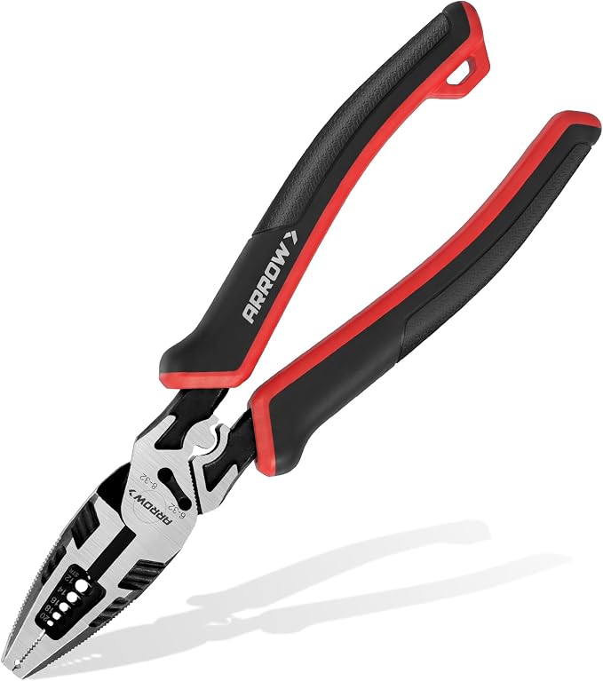ARROW 6-in-1 Linemans Pliers, 8" Multipurpose Linesman Pliers, Side Cutters | Premium CRV Steel, Combination Pliers, For Wire Cutting, Gripping, Crimping, Stripping