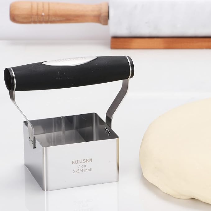 HULISEN Square Biscuit Cutter, 2.75 Inch Stainless Steel Cookie Cutter with Soft Grip Handle for Thick Dough, Professional Baking Dough Tools, Dishwasher Safe, Gift Package (2.75" Square Cutter)