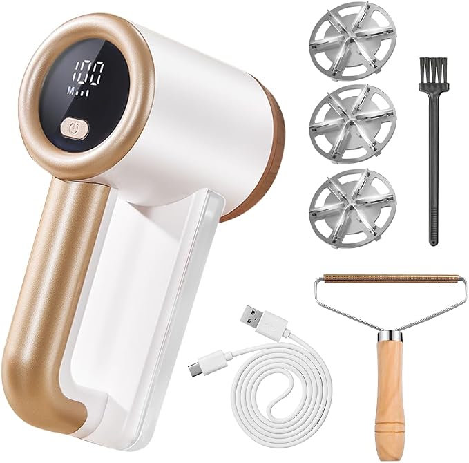 HuanQiu Sensmart Home Hair Trimmer White Model, Clothes Shaver Hair Ball Remover Rechargeable, Six-Tooth Blade with 3 Blades, Sweater Shaver Unisex Hair Remover for Home Clothes, Sofa, Bed Sheets