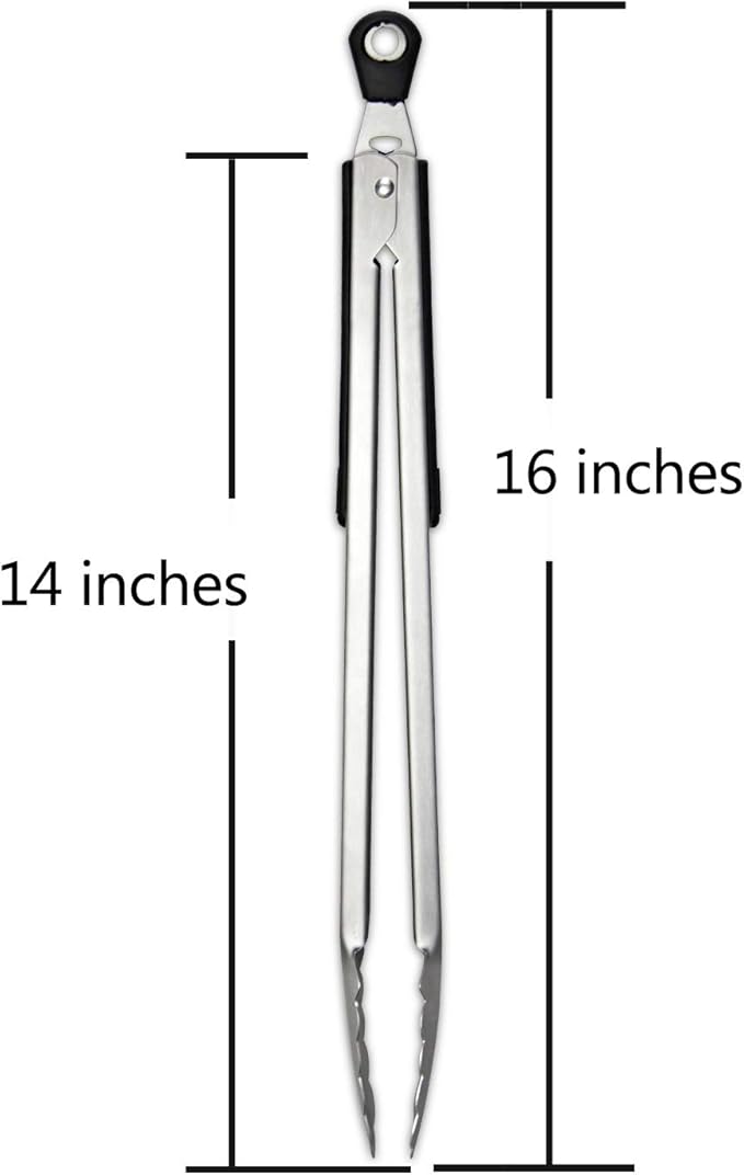 BBQ Tongs, AOOSY 16 Inch Salad Tongs Grill Tongs for Cooking BBQ Extra Long Wide Scalloped Gripping Edge Kitchen Tongs, Set of 2