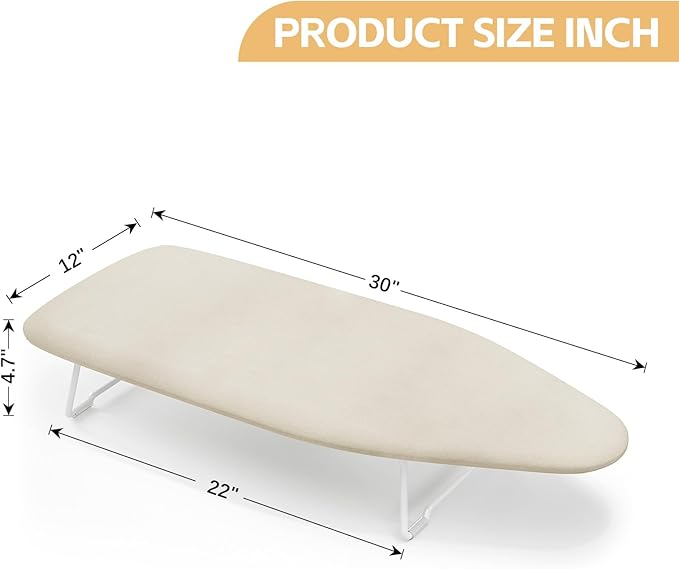 Small Ironing Board Tabletop with Heat Resistant Cover, Compact Mini Ironing Board with Metal mesh Frame,for dorm,apartment and Travel, Hook for Hanging, Iron Board 12x30, Iron Table Stand Cream White