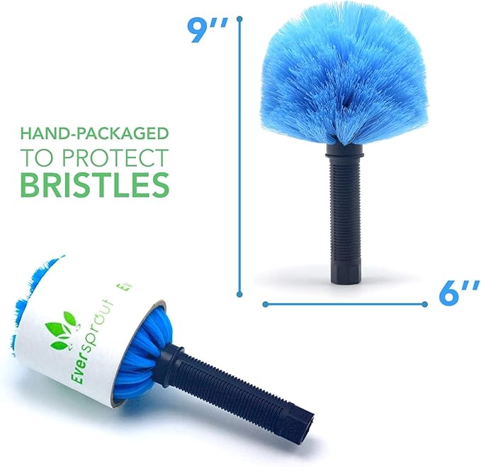 EVERSPROUT Twist-On Cobweb Duster, No Pole, Medium-Stiff Bristles | Pole Sold Separately, For High Ceilings and Spider Webs, Vents, Wall Edges, Baseboards and More, Washable, Reusable