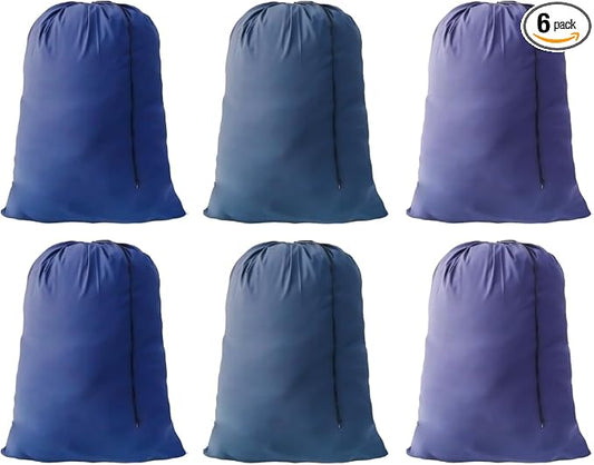 Extra Large Laundry Bag, Blue, 6 Pack, 30"x40" | Heavy Duty, Drawstring Closure, Bulk Dirty Clothes Organizer, For Family, College Dorm, Sports Team, Home & Travel