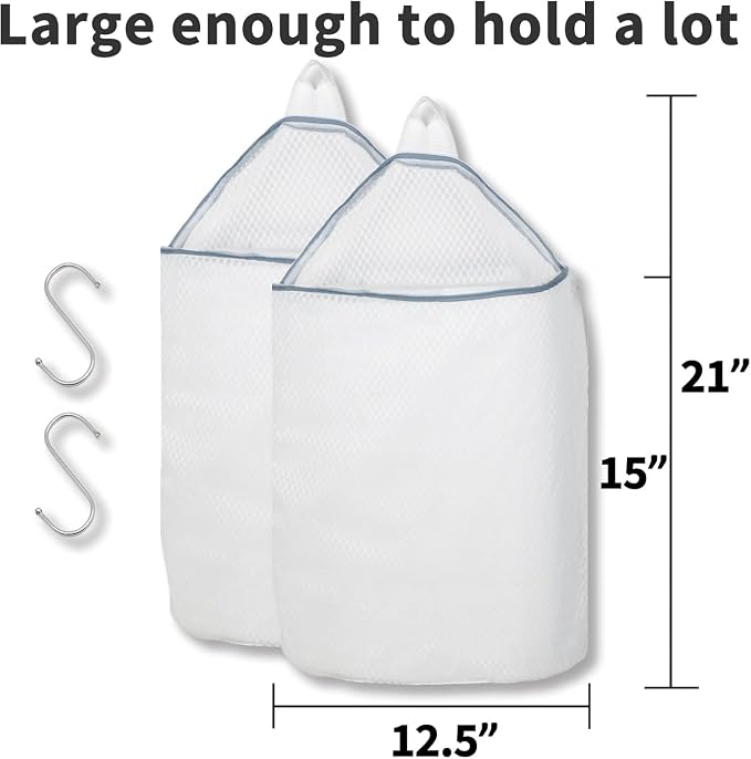 5Pcs Mesh Hanging Laundry Bags for Washing Machine, 15 X 12 inch Wash Bag for Clothes Delicates Lingerie with S Hooks
