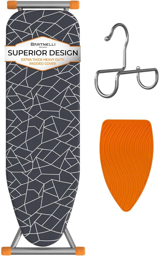 Bartnelli Ironing Board | Space-Saving and Ultimate Iron Board Experience 13x43 | Reinforced Steel Legs, Adjustable Height, 4-Layer Padding, Patent Folding System (BIBT-2110)