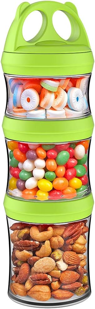 SELEWARE Green Stackable Snack Containers for Kids Toddlers Adults, 28oz | Portable Food Storage Containers for Snacks Formula Powder Drinks and Travel, Twist Lock System Airtight Leak-proof BPA Free