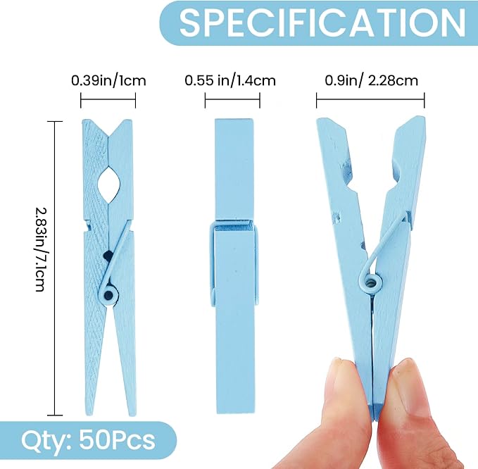 50PCS Blue Wooden Clothespins 2.9 Inch Color Clothes Pins for Pictures | Colorful Close Pins Wood for Photos Classroom School Decoration Craft Cheer