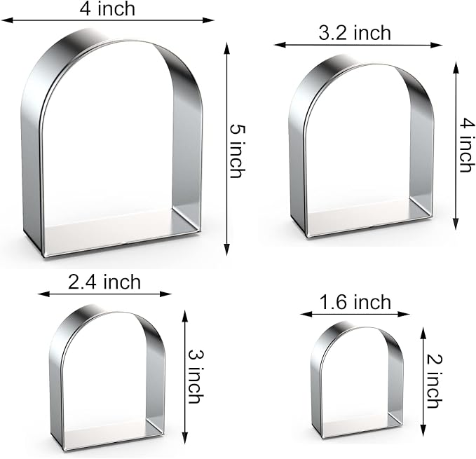 Arch Cookie Cutter Set Large - 5 Inch, 4 Inch, 3 Inch, 2 Inch - Arched Door Geometric Frame Plaque Cookie Cutters Shapes Molds - Stainless Steel