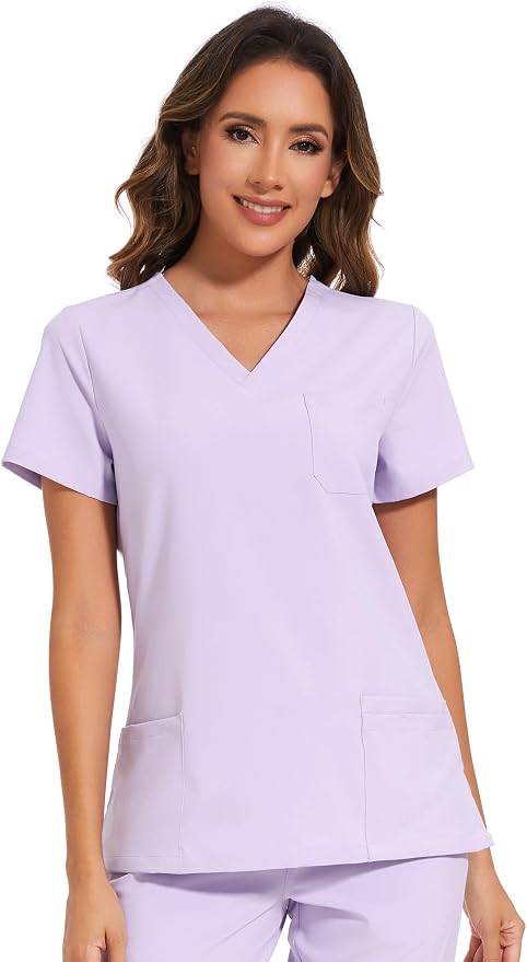 Scrubs Tops for Woman - Soft Stretch, V-Neck Tops | 3 Pockets, Side Split Design, Short Sleeve, Breathable & Lightweight Nursing Shirt, Easy-Care Fabric for All-Day Comfort