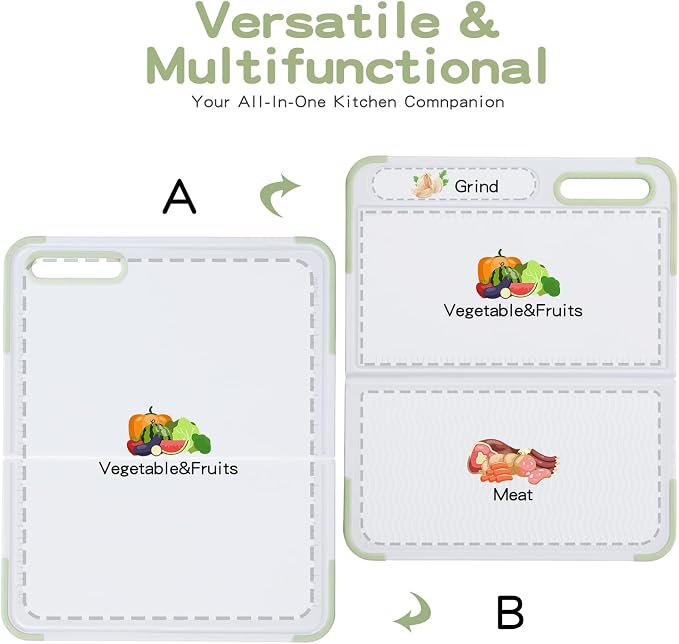 All-in-One Foldable Cutting Board Portable for Camping or Daily Use | with Ruler, Non-Slip Base & Reversible Sides, Space Saving Kitchen Board, Dishwasher Safe