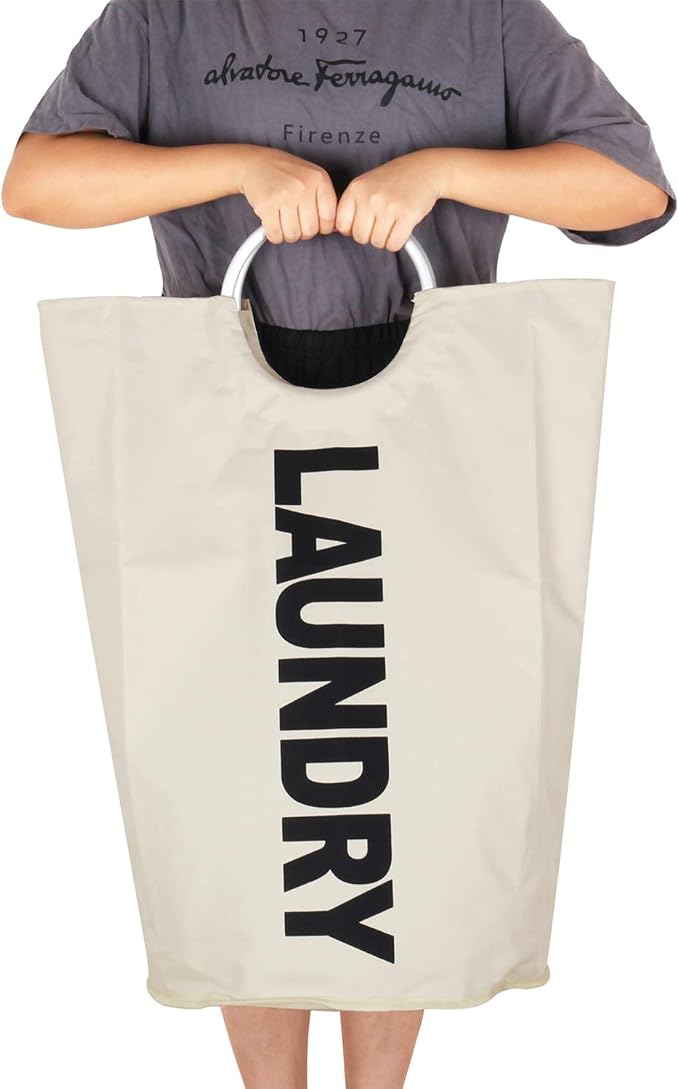 Large Laundry Basket, Laundry Hamper Bag with Handles, 95L, White | Freestanding Tall Dirty Clothes Hamper, Collapsible and Portable Laundry Bin for Dorms and Bedrooms, Thick, Sturdy Fabric