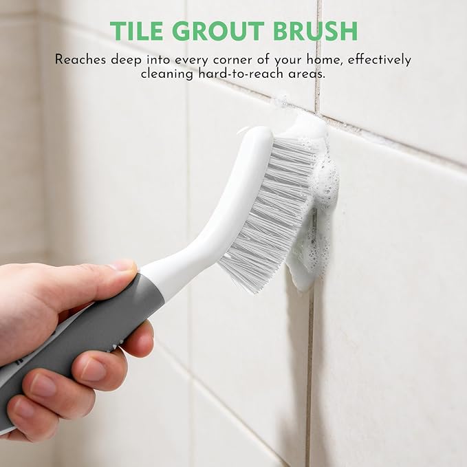 SetSail Scrub Brush, Heavy-Duty Scrub Brushes for Cleaning Gray White | Heavy-Duty Scrub Brushes for Cleaning Shower, Bathroom, Carpet, Kitchen and Bathtub Scrubber - 4 Pack