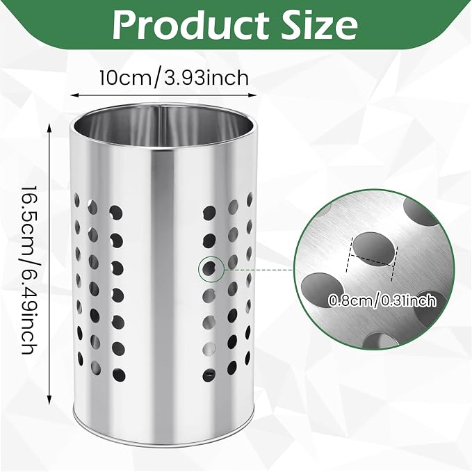 EORTA Stainless Steel Kitchen Utensil Holder Flatware Cylinder Silverware Draining Organizer Drying Rack with Round Drain Holes for Forks, Knives, Spoons, Chopsticks, Medium