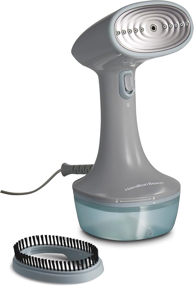 Hamilton Beach Handheld Travel Steamer for Clothes, Fabric and Drapes | Light and Handheld |Fast Heatup With 1200 Watts | 400ml Water Tank For 20 Minutes of Continuous Steam | Gray & Blue | 11557