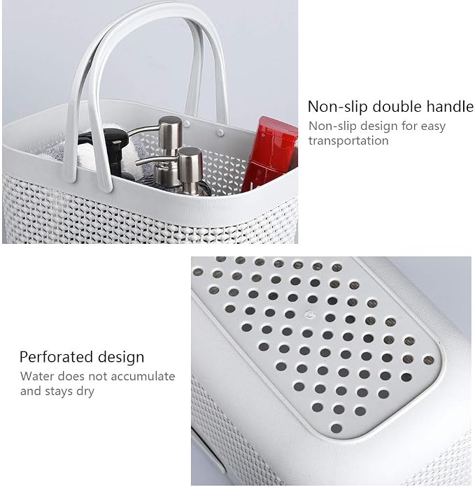 Plastic Protable Shower Caddy Basket, Storage Organizer with Handle, Grey | Bottom Drain Holes, Keep Dry, Sturdy and Durable, Easy to Carry for Bathroom, Kitchen, Dorm Room, RV, College