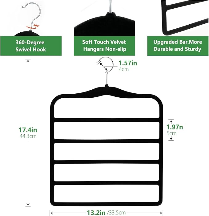 Pants Hangers Space Saving,5P Scarf Hangers for Closet Organizers and Storage,Non Slip Velvet Hanger for Closet Organizer,College Dorm Room Essentials,Heavy Duty Organization and Storage Jean Hangers