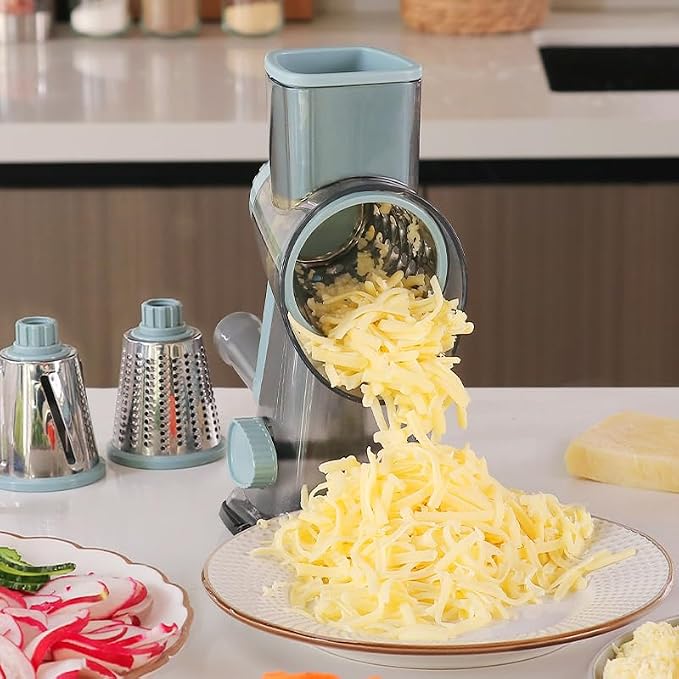 GYH&GXR Rotary Cheese Grater with Handle Vegetable Cheese Shredder Slicer for Kitchen 3 Changeable Blades for Cheese Potato Zucchini Nuts Chocolate