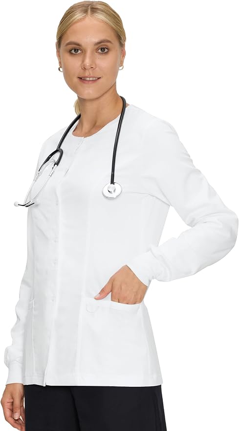 COZYFIT Scrub Jackets for Woman, Snap Front Nurse Jacket | 3 Pockets, Soft Fabric Layer, Easy Shift Layer, Easy Care, For Nurses, Clinics, Daily Medical Uniforms, Shift Wear